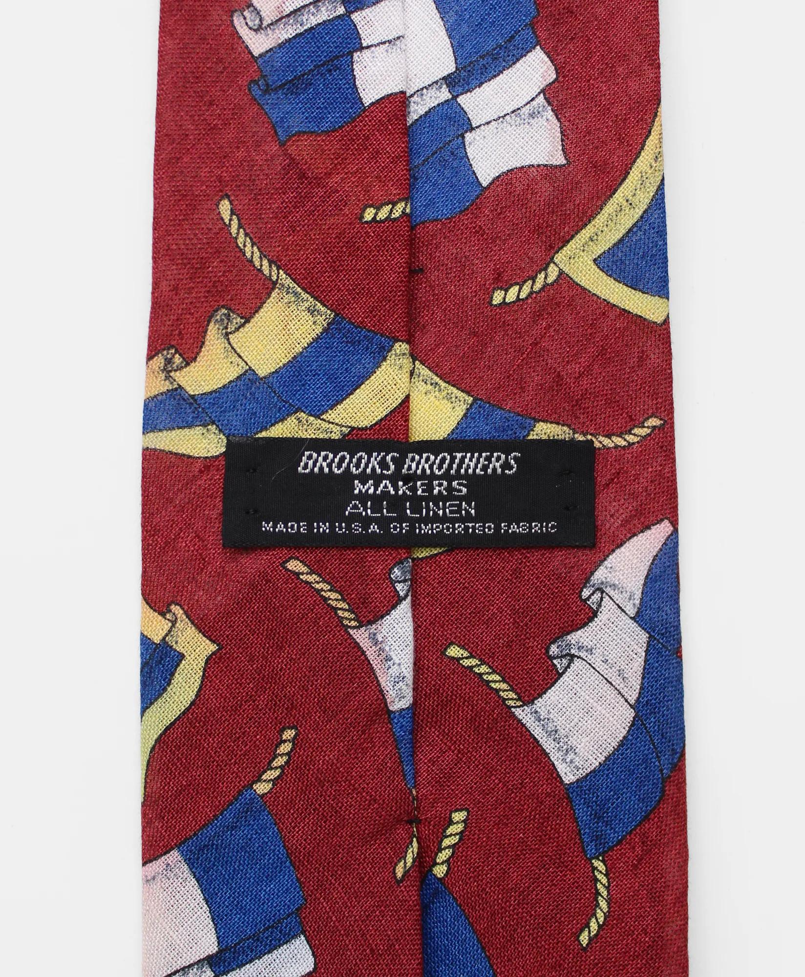 Vintage Sailing Flag Print Linen Tie, 1980s 1990s, image 2