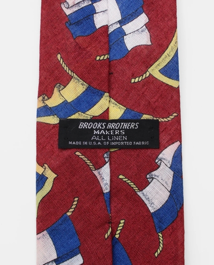 Vintage Sailing Flag Print Linen Tie, 1980s 1990s, image 2