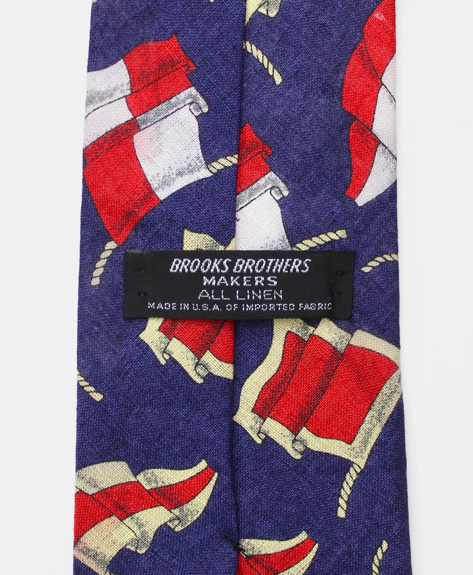 Vintage Sailing Flag Print Linen Tie, 1980s 1990s, image 2
