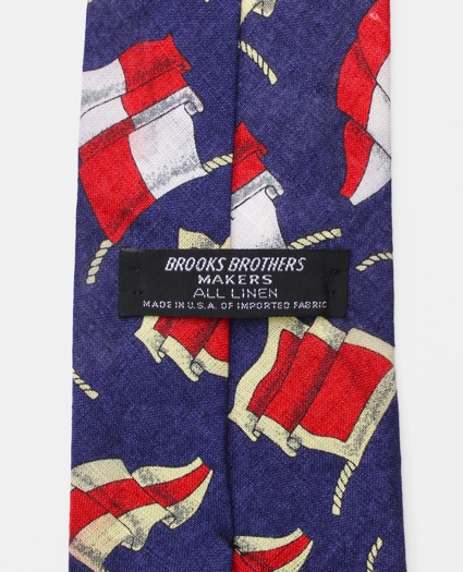 Vintage Sailing Flag Print Linen Tie, 1980s 1990s, image 2