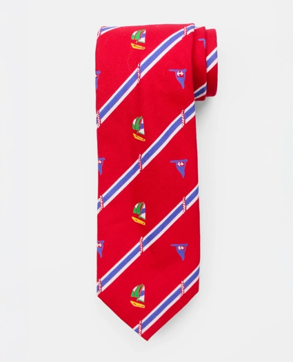 Vintage Sailing Print Striped Tie, 1980s, image 1