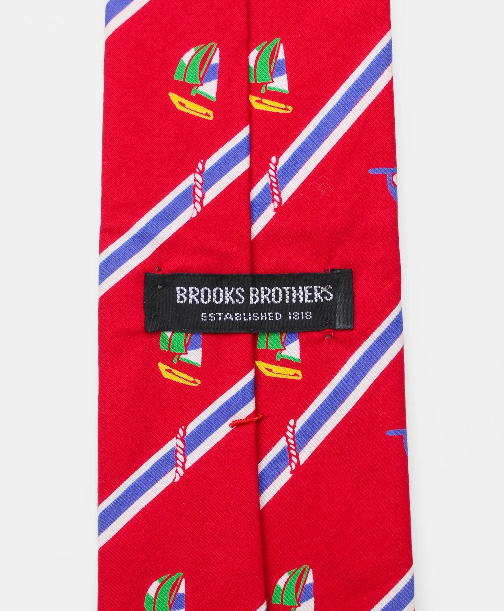 Vintage Sailing Print Striped Tie, 1980s, image 2