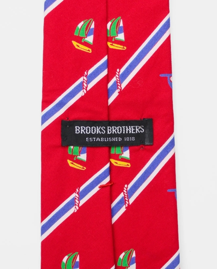 Vintage Sailing Print Striped Tie, 1980s, image 2