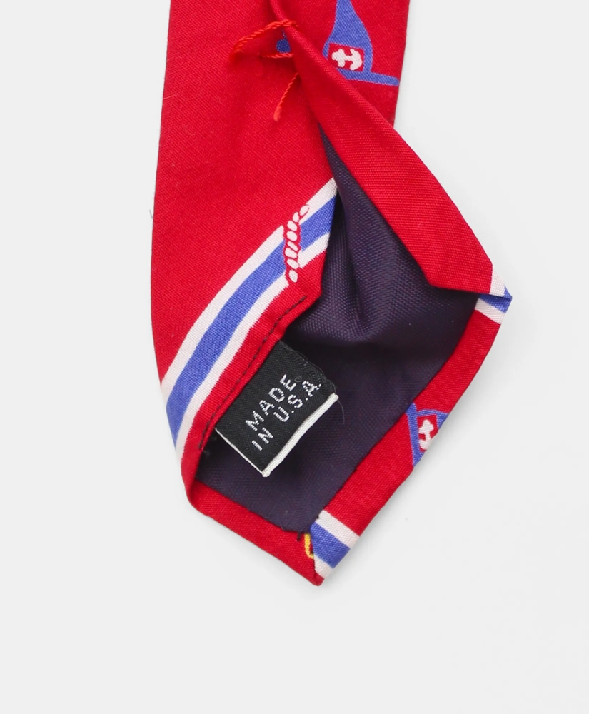Vintage Sailing Print Striped Tie, 1980s, image 3