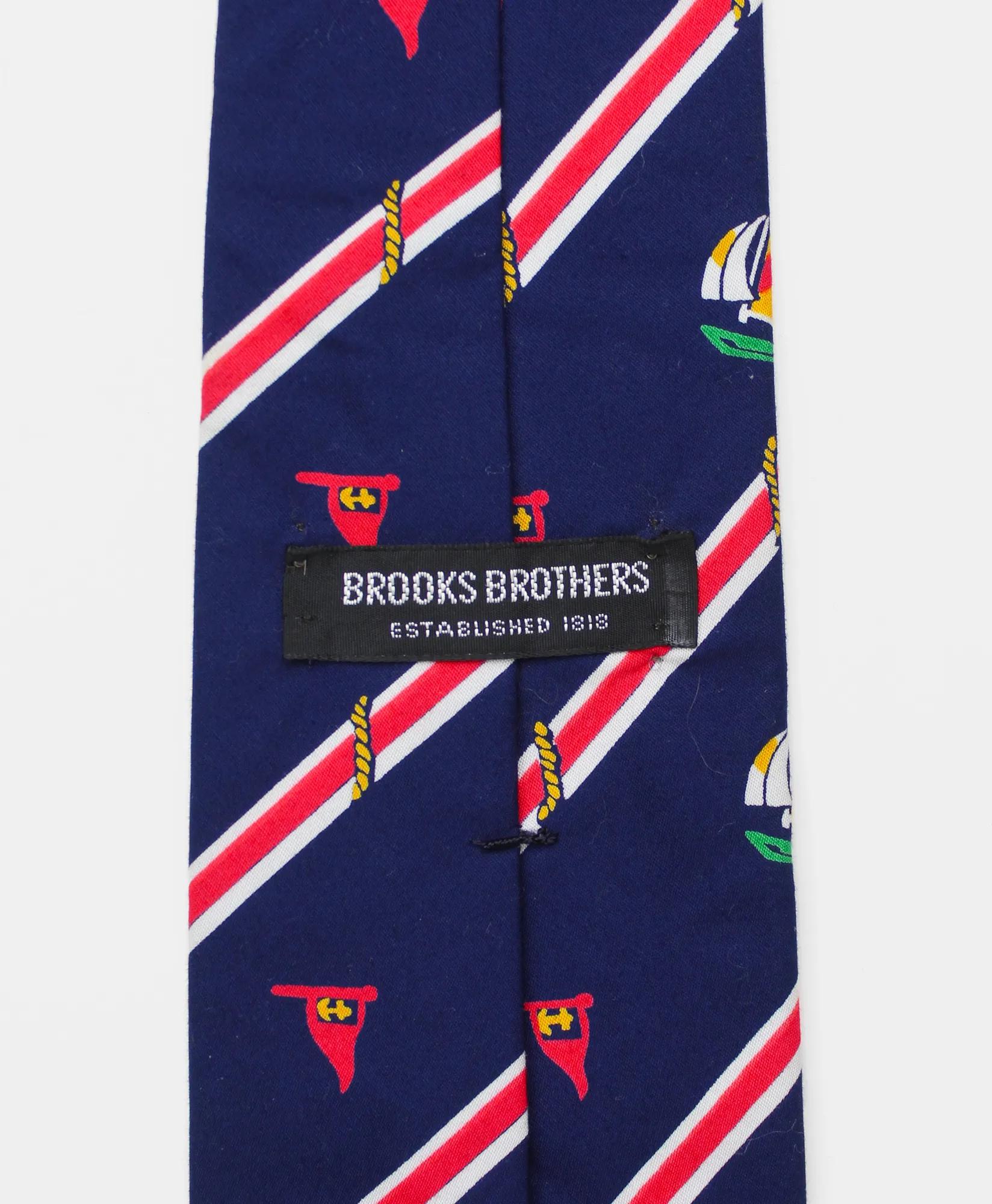 Vintage Sailing Print Striped Tie, 1980s, image 2