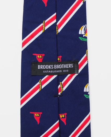 Vintage Sailing Print Striped Tie, 1980s, image 2