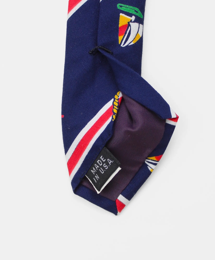 Vintage Sailing Print Striped Tie, 1980s, image 3