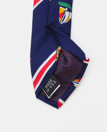 Vintage Sailing Print Striped Tie, 1980s, image 3