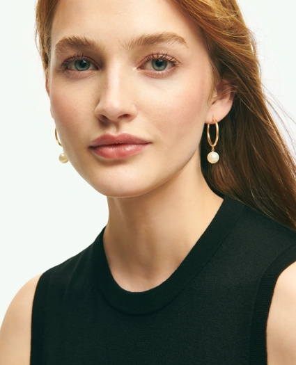 Drop Glass Pearl Hoop Earrings, image 1