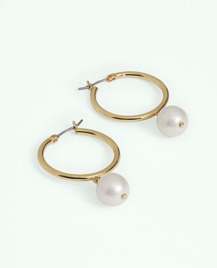 Drop Glass Pearl Hoop Earrings, image 2