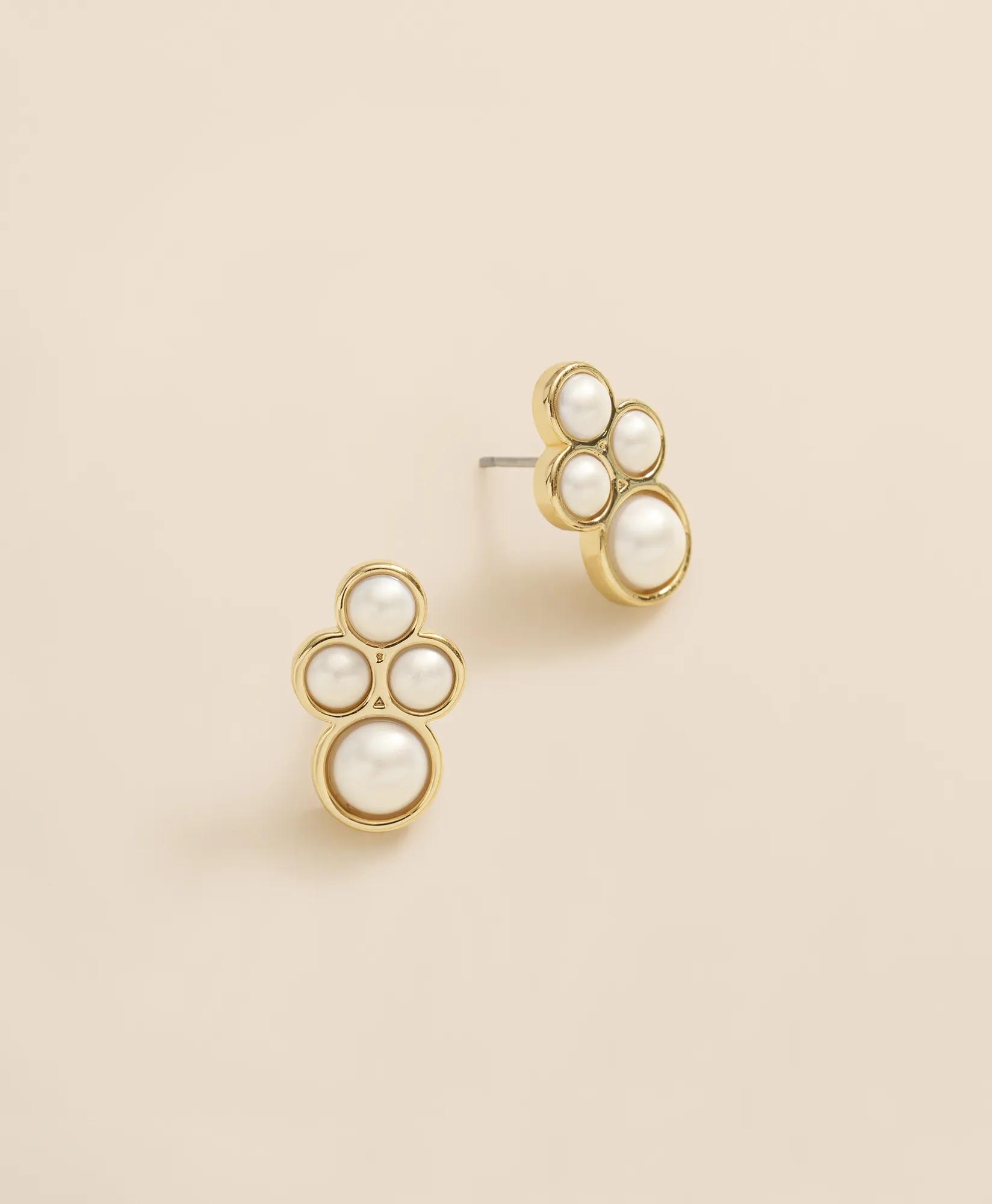 Faux-Pearl Gold-Plated Cluster Earrings