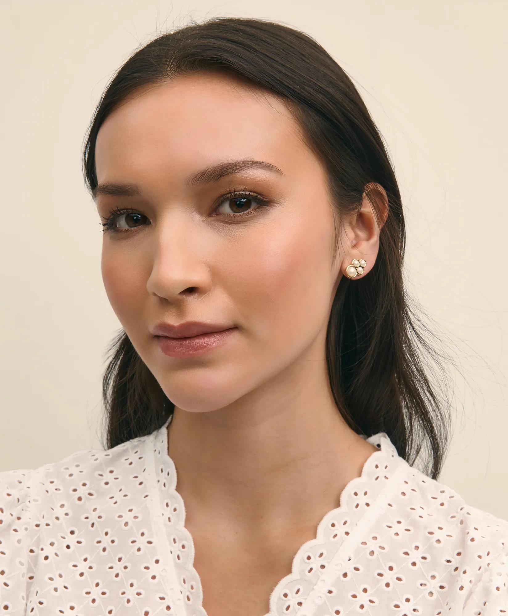 Faux-Pearl Gold-Plated Cluster Earrings