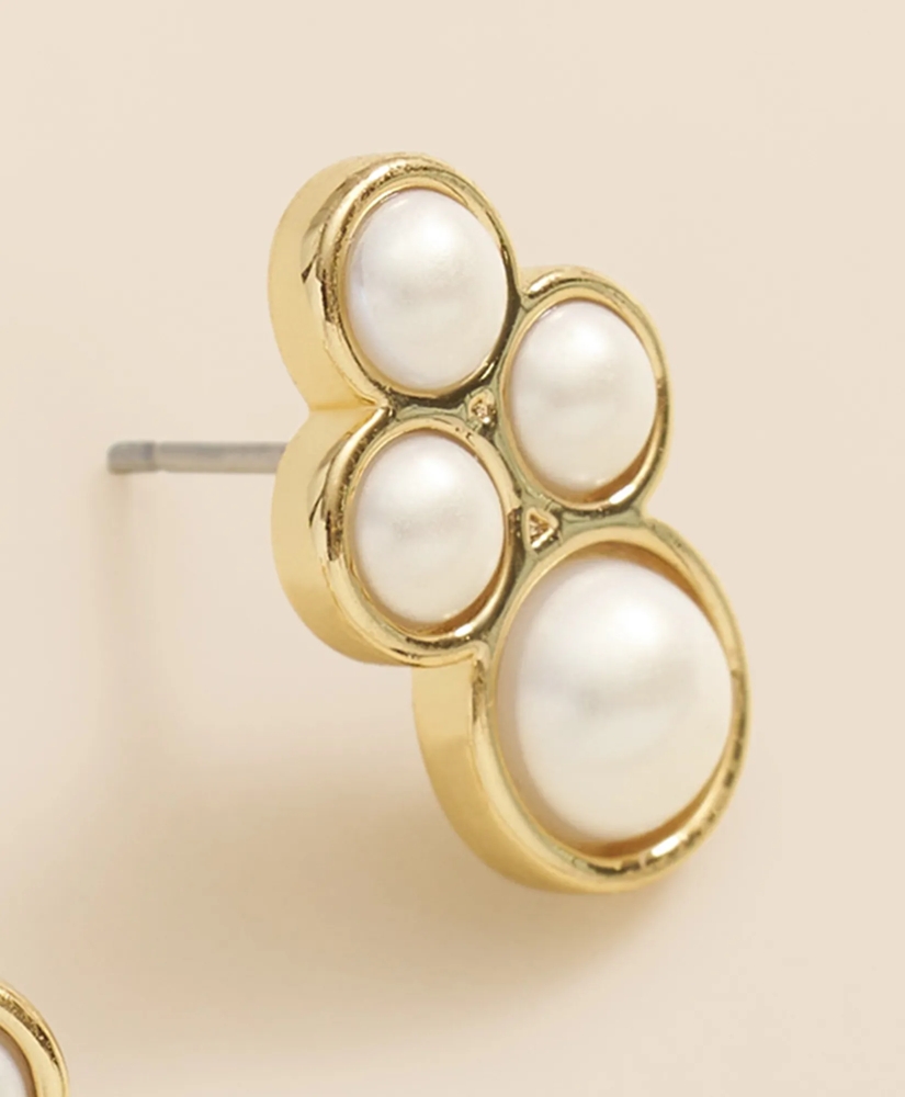Faux-Pearl Gold-Plated Cluster Earrings, image 4