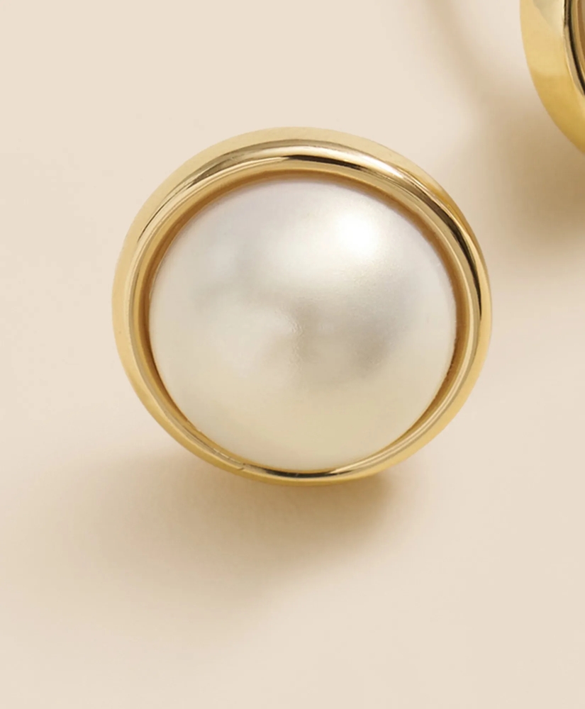 Faux-Pearl Gold-Plated Smooth Bezel Stud Earrings, image 4