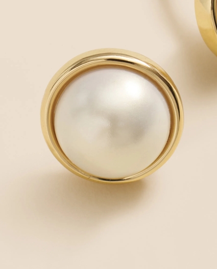 Faux-Pearl Gold-Plated Smooth Bezel Stud Earrings, image 4