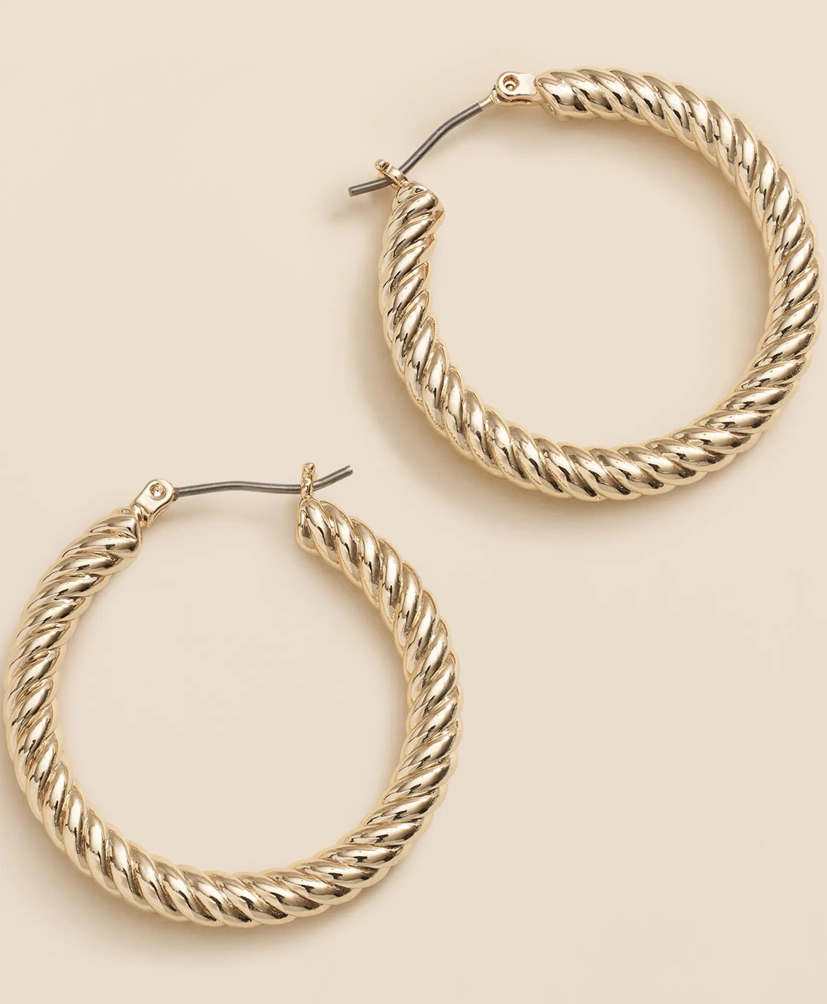 Gold-Plated Twisted Hoop Earrings - Gold