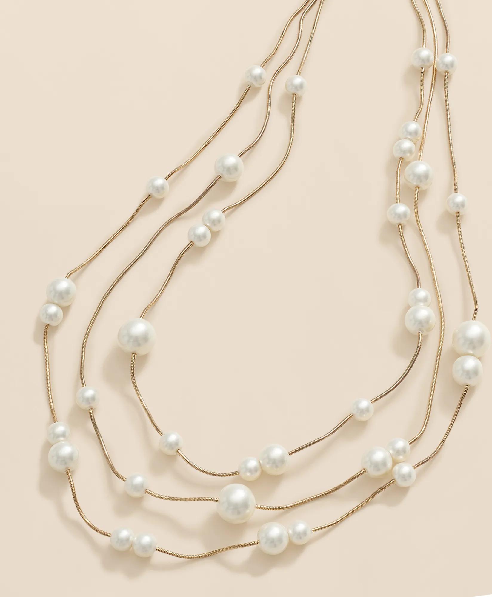 Triple Strand Faux-Pearl Necklace - White