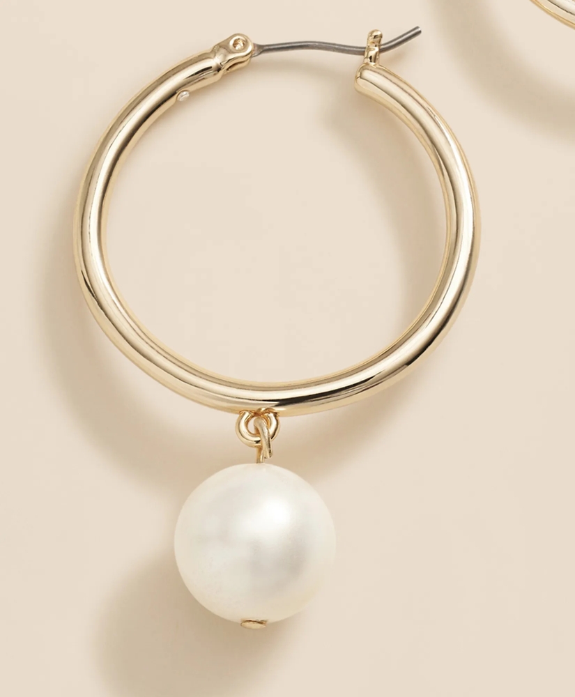 Gold-Tone Faux-Pearl Drop Hoop Earrings, image 3