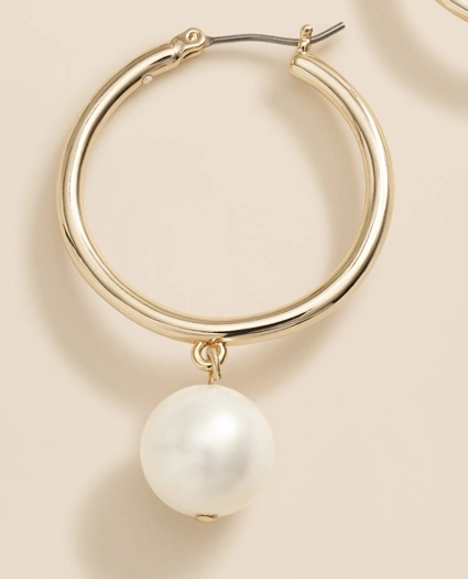 Gold-Tone Faux-Pearl Drop Hoop Earrings, image 3