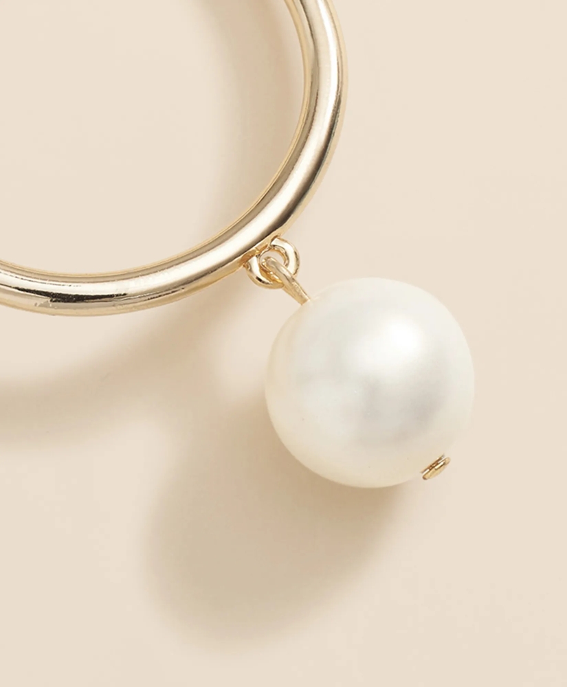 Gold-Tone Faux-Pearl Drop Hoop Earrings, image 4