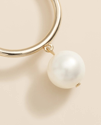 Gold-Tone Faux-Pearl Drop Hoop Earrings, image 4