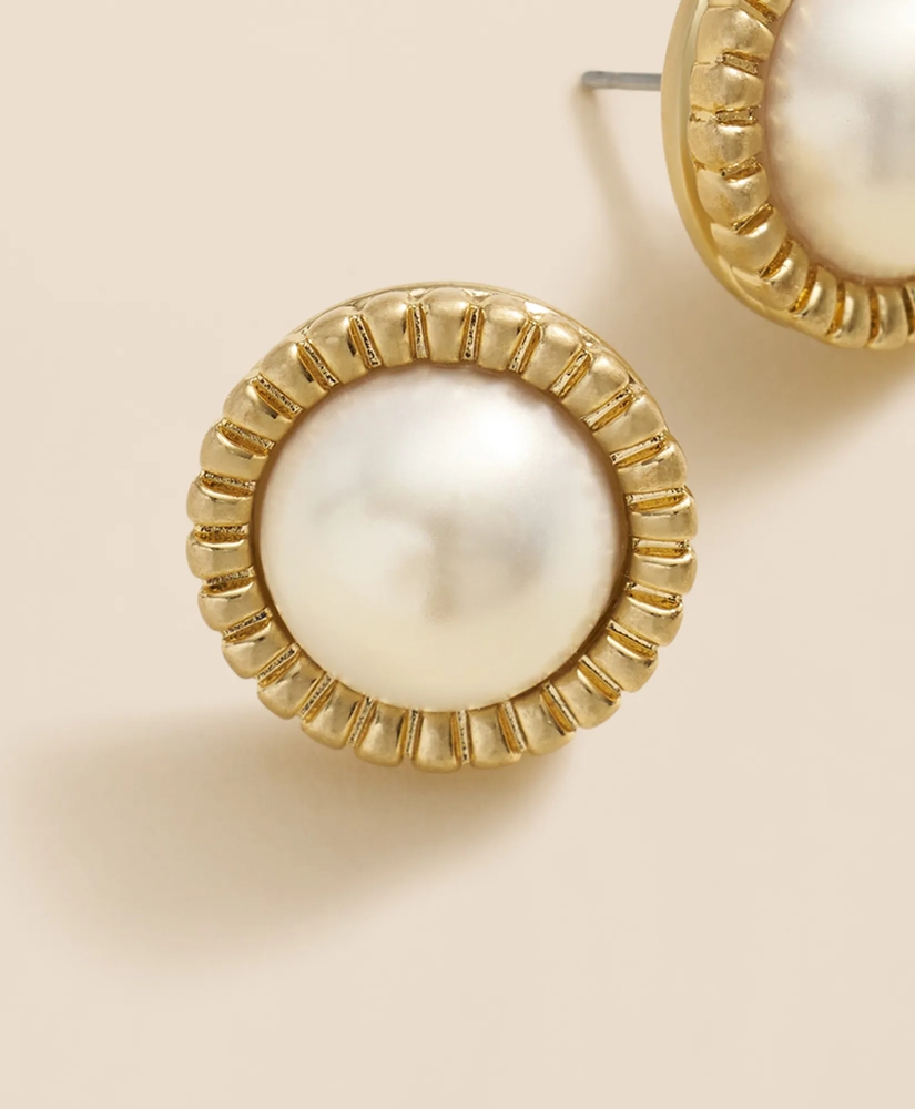 Bezel Frame Faux-Pearl Stud Earrings, image 3