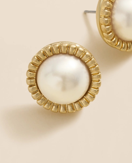 Bezel Frame Faux-Pearl Stud Earrings, image 3