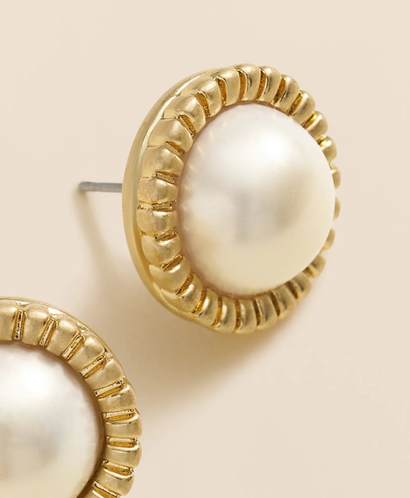 Bezel Frame Faux-Pearl Stud Earrings, image 4