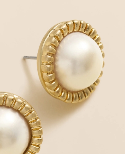 Bezel Frame Faux-Pearl Stud Earrings, image 4