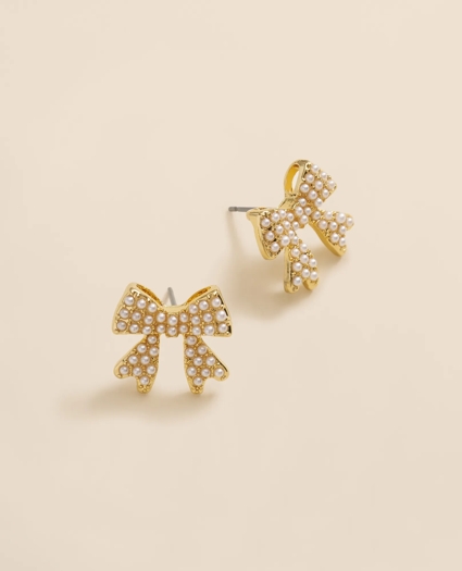 Faux-Pearl Bow Stud Earrings, image 1