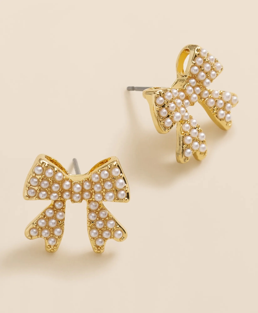 Faux-Pearl Bow Stud Earrings, image 3