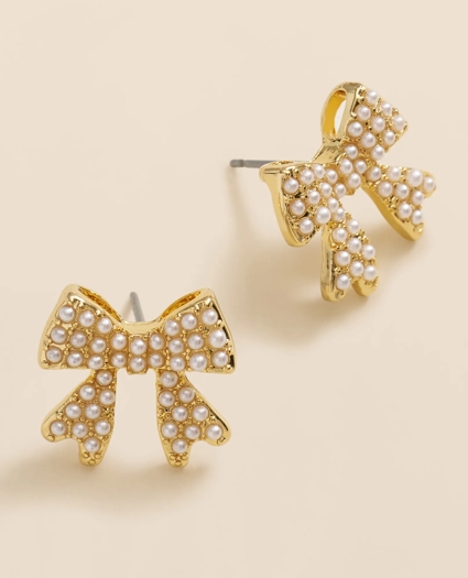 Faux-Pearl Bow Stud Earrings, image 3