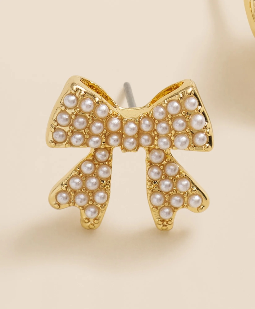 Faux-Pearl Bow Stud Earrings, image 4