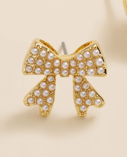 Faux-Pearl Bow Stud Earrings, image 4