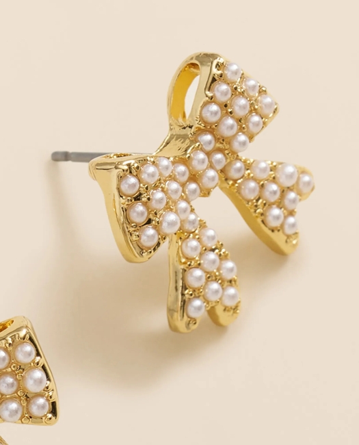 Faux-Pearl Bow Stud Earrings