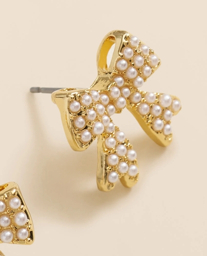 Faux-Pearl Bow Stud Earrings, image 5