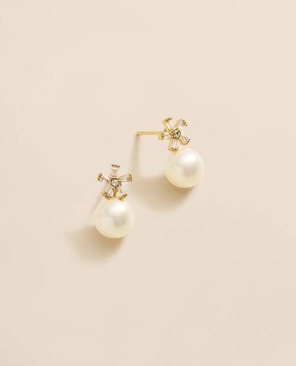Faux-Pearl Floral Drop Earrings, image 1