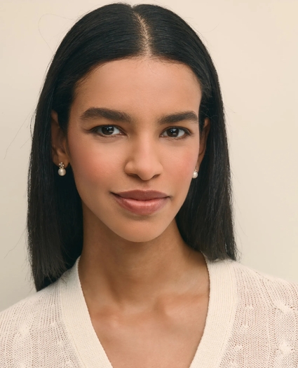 Faux-Pearl Floral Drop Earrings, image 2