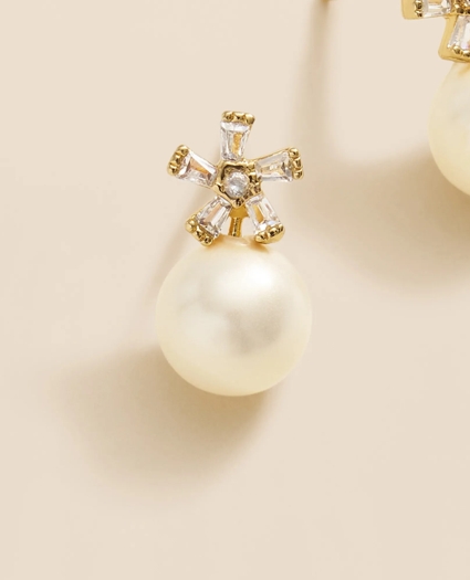 Faux-Pearl Floral Drop Earrings, image 3