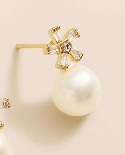 Faux-Pearl Floral Drop Earrings, image 4