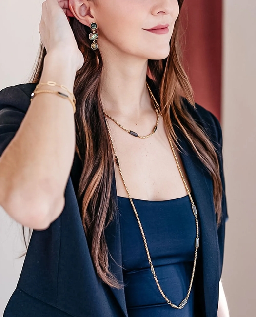 Loni Paul Labradorite Baguette Long Necklace in 14K Plated Gold