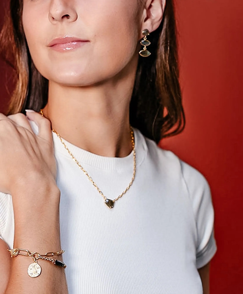 Loni Paul Asymmetrical Labradorite Bar Necklace in 14K Plated Gold, image 4
