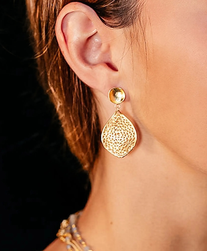 Loni Paul Heart Lace Earrings in 14K Plated Gold, image 4