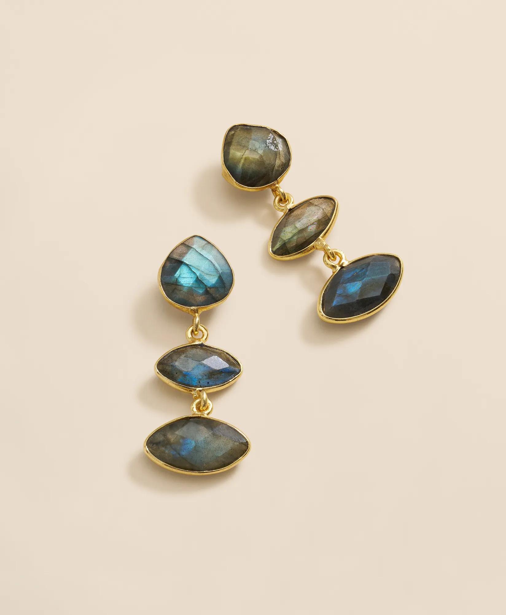Loni Paul Labradorite Marquis Earrings in Sterling Silver & Plated Gold, image 1