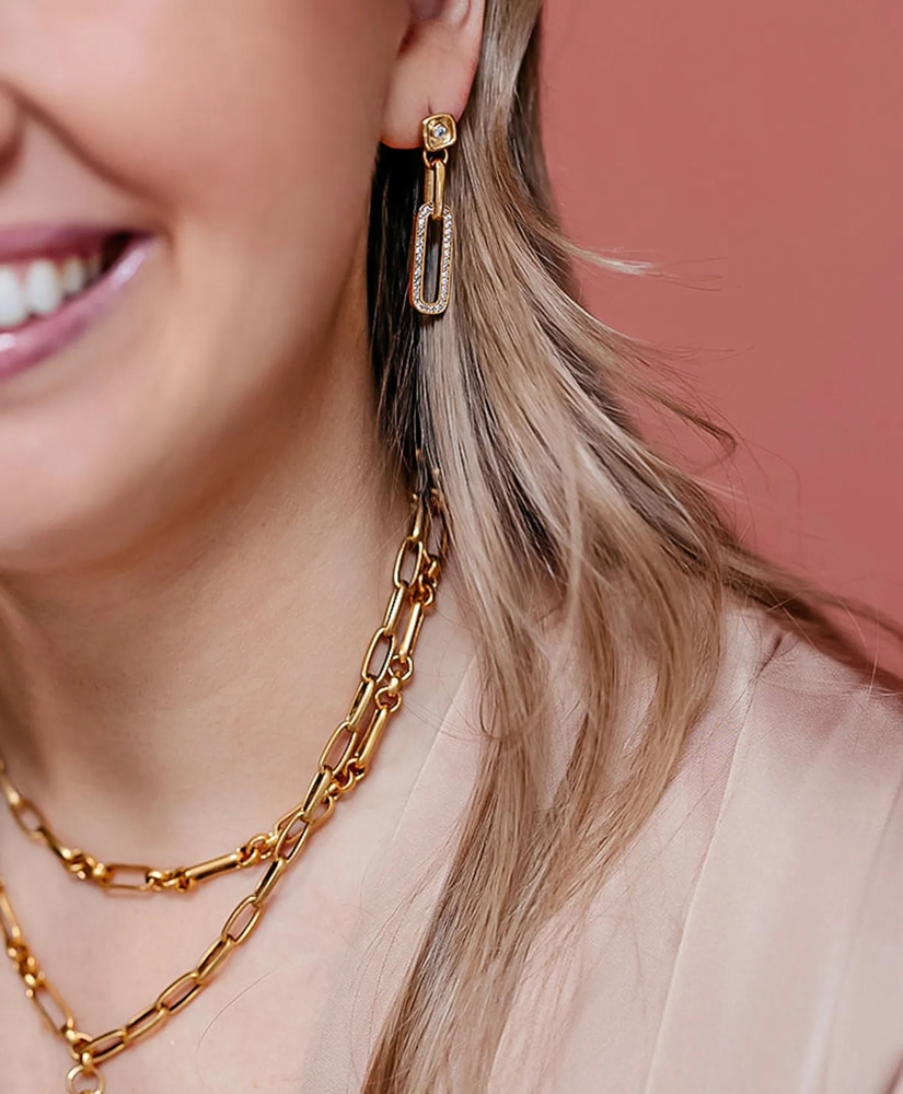 Loni Paul Pave Chain Link Earrings in 14K Plated Gold, image 4
