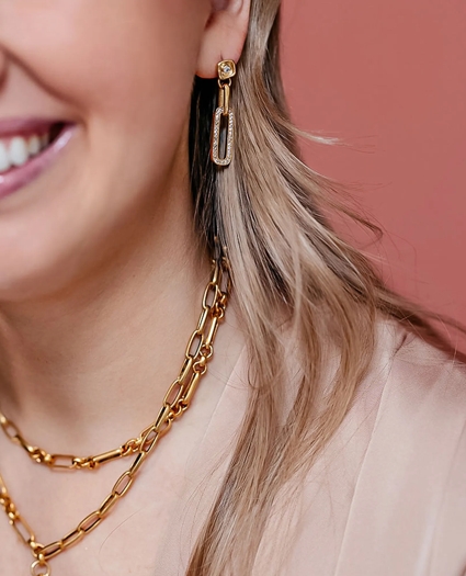 Loni Paul Pave Chain Link Earrings in 14K Plated Gold, image 4
