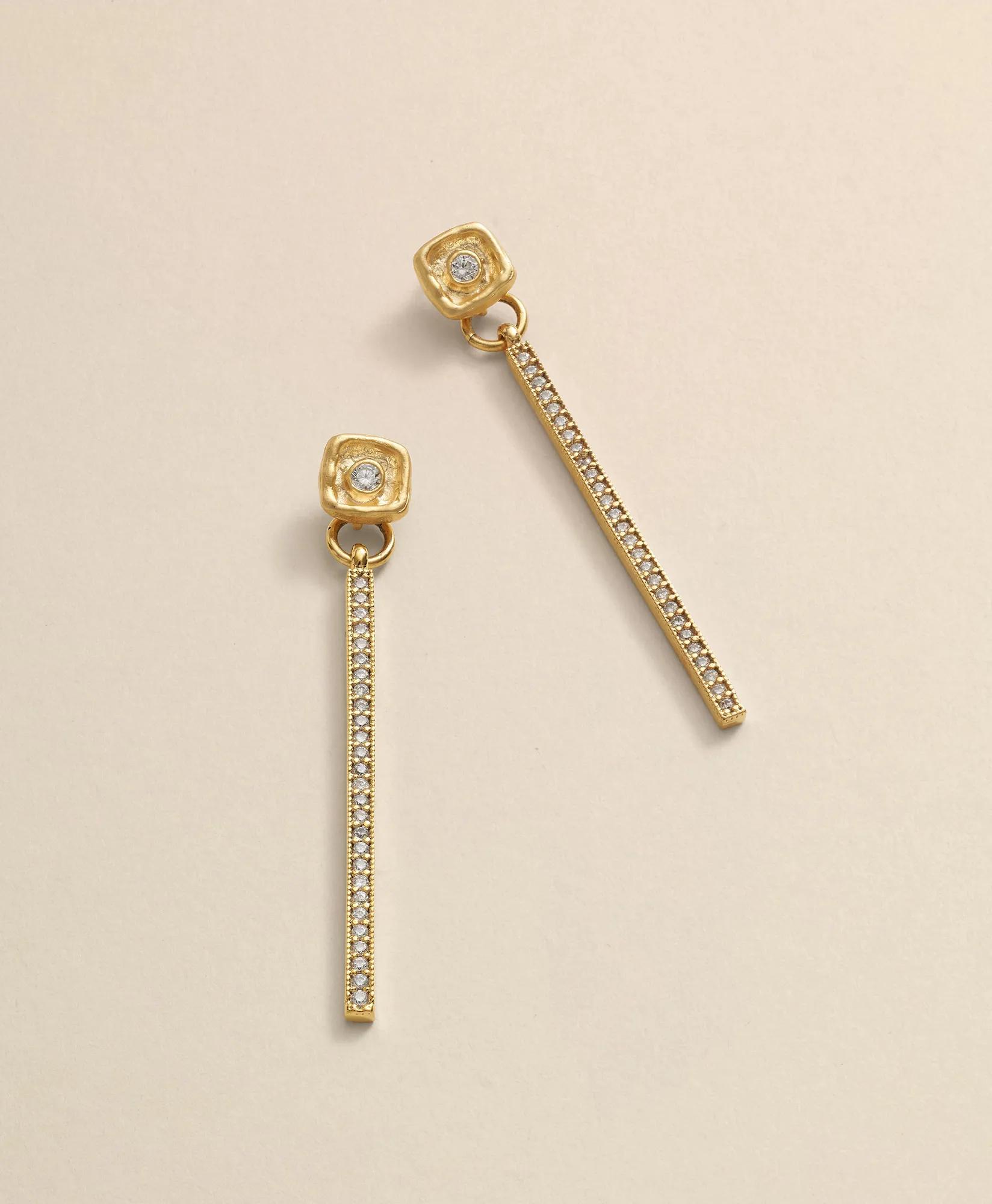 Loni Paul Crystal Bar Earrings in 14K Plated Gold, image 1