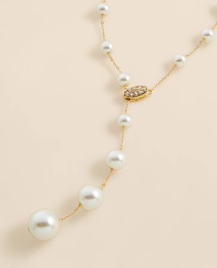 Faux Pearl & Gold-Toned Y-Neck Necklace, image 3
