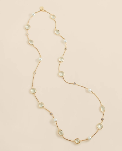 Faux Pearl, Faceted Glass and Cubic Zirconia Long Necklace, image 1