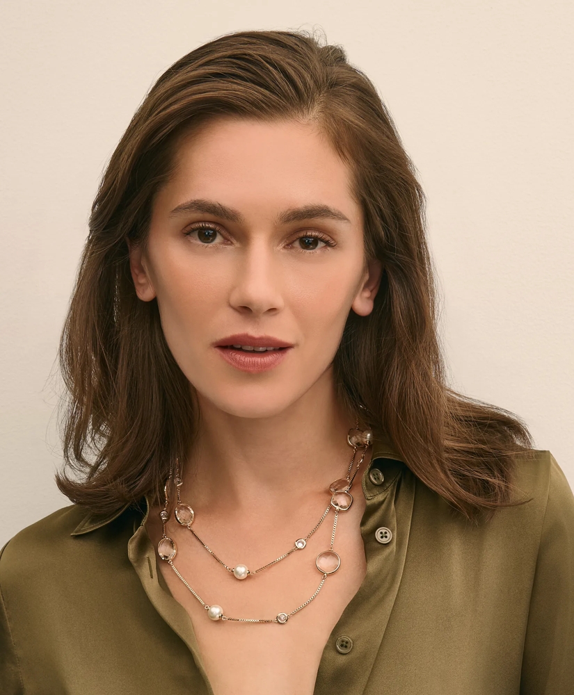 Faux Pearl, Faceted Glass and Cubic Zirconia Long Necklace, image 3